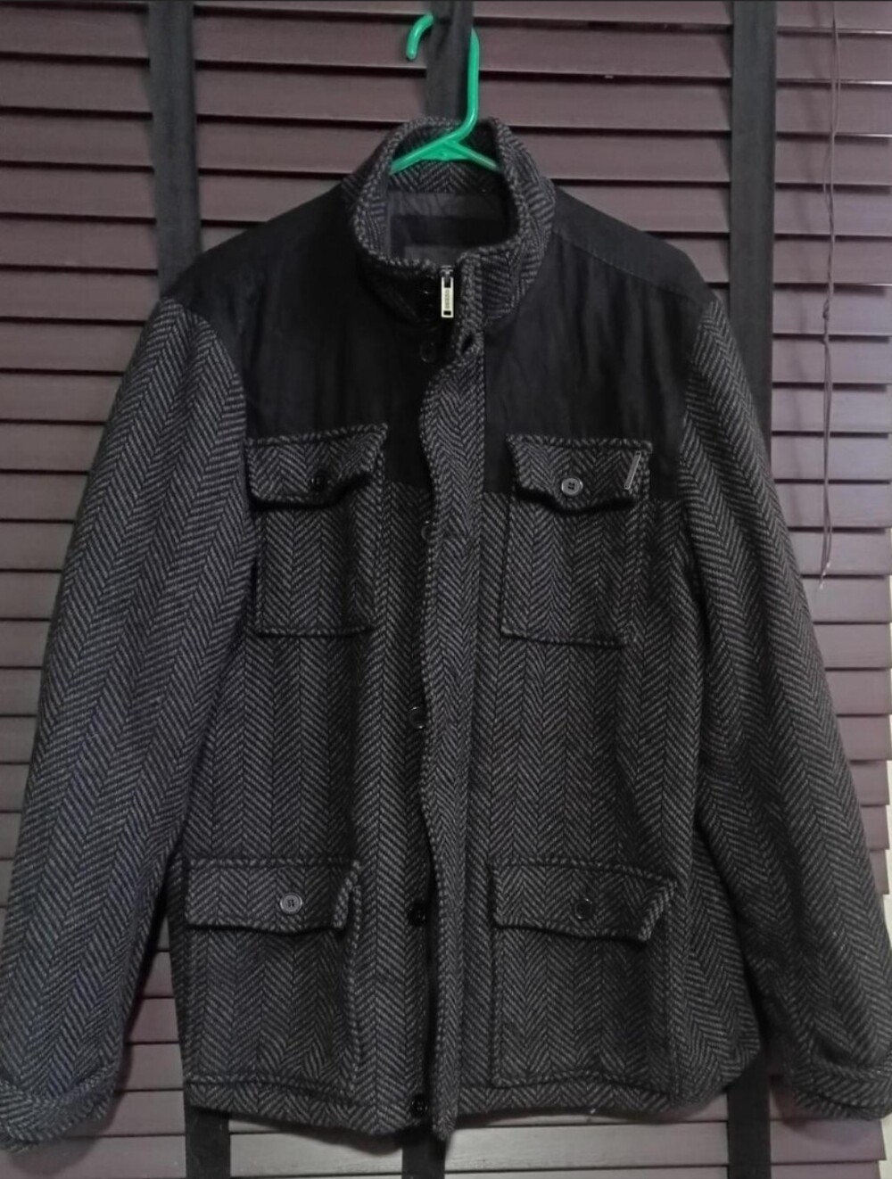 Guess Men's Herringbone Field Jacket in Charcoal Gray